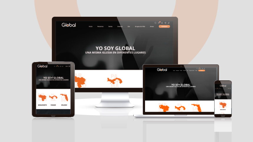 Varias Pantallas de Dispositivos con el Home de Global Ministries